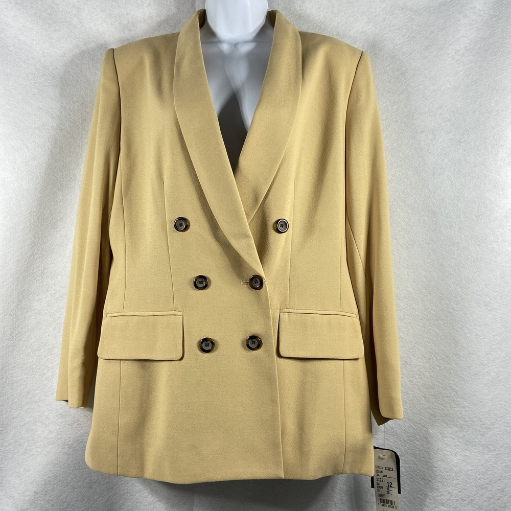 Vintage Le Suit Jacket Women's 12 Mustard Yellow‎ Blazer Double Breasted New
